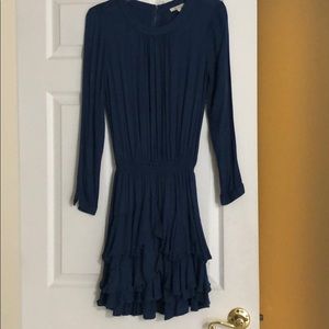 Ella moss long sleeve blue ruffle dress